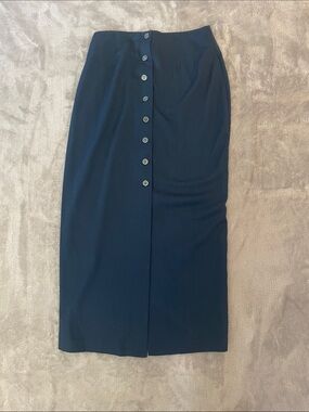 Vintage Rayon/Poly Esprit Navy Button-Down Pencil Skirt Size 9/10